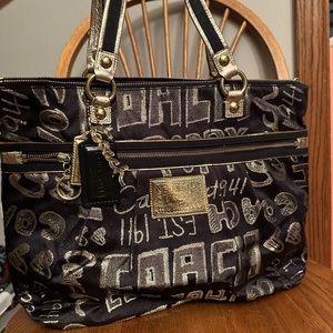 Coach Poppy Black and Gold Tote Purse